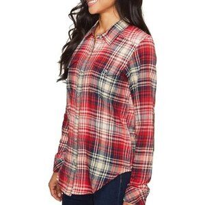 Kavu Billie Jean Button Red and Blue Flannel Plaid Shirt - Size Small